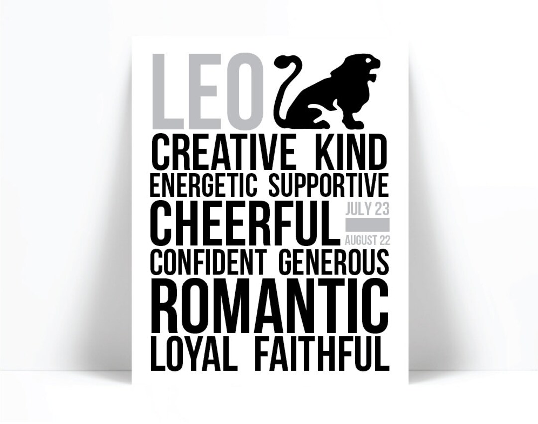 Leo Personality Character Traits Art Print Astrology Zodiac Black White