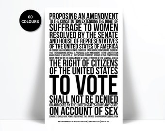 19th Amendment Women's Vote Art Print - American History US Constitution Poster - Right to Vote Poster - Equality Feminism Rights - Suffrage