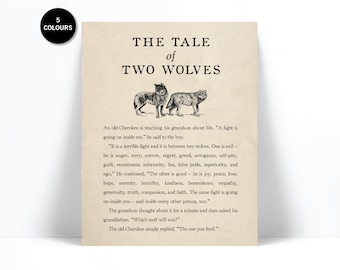 The Tale of Two Wolves Art Print - Native American Story - Cherokee Tale - Good Evil Poster - Graduation Gift - Motivational - Ethics Print