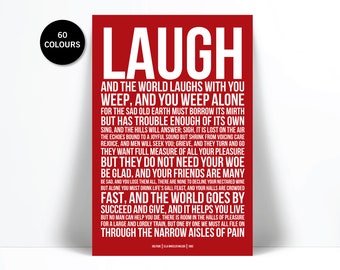 Laugh & the World Laughs With You Art Print - Solitude by Ella Wheeler Wilcox - Poetry Poem - Motivational Grad Print - Inspirational Quote