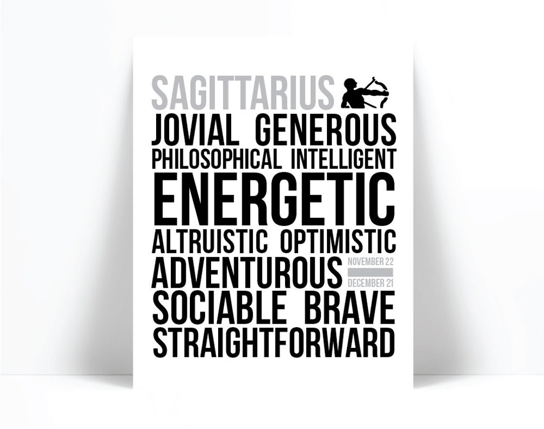 Sagittarius Personality Character Traits Art Print Black White