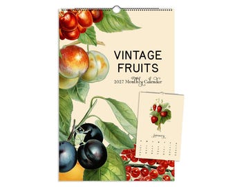 2027 Vintage Fruits Illustrations Monthly Wall Calendar - Kitchen Art Decor - Chef Cook Calendar - Fruit Food Drawings - Botanical Calendar