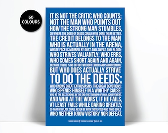 Theodore Roosevelt - Man in the Arena Speech - Typographic Print - American History - Teddy Roosevelt - Inspirational Motivational Quote Art