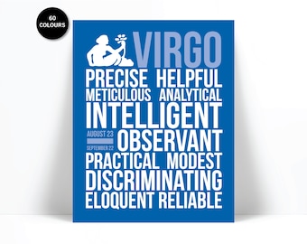 Virgo Personality Character Traits - Subway Art Print - Typography Poster - Astrology Zodiac Wall Art - Birthday Gift - Horoscope Art Print