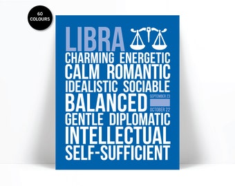 Libra Personality Character Traits - Subway Art - Libra Gift - Astrology Print - Zodiac Wall Art - Libra Birthday Gift - Horoscope Art Print