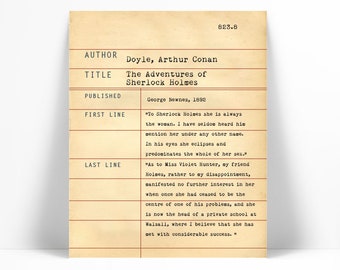 Adventures of Sherlock Holmes Arthur Conan Doyle - Library Card Art Print - British Book Lovers Poster - Librarian Gift Literature Literary