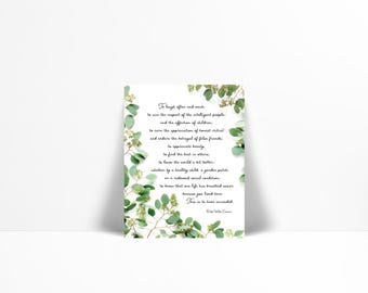 Ralph Waldo Emerson Quote Art Print - To Laugh Often - Graduation Gift - Literary - Success Motivational Inspirational Poster - Eucalyptus