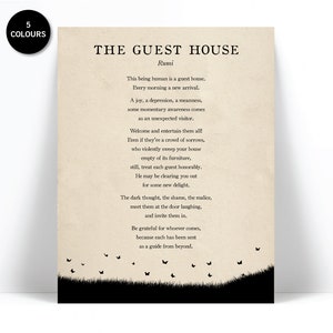 The Guest House by Rumi Art Print - Poetry Poem Poster - Motivational Inspirational Encouragement Gift - Rumi Quote Wall Art Zen Decor Sign