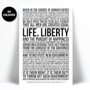 Declaration of Independence Art Print - American History Poster - Independence Day - Life Liberty Pursuit Happiness - Classroom Teacher Gift