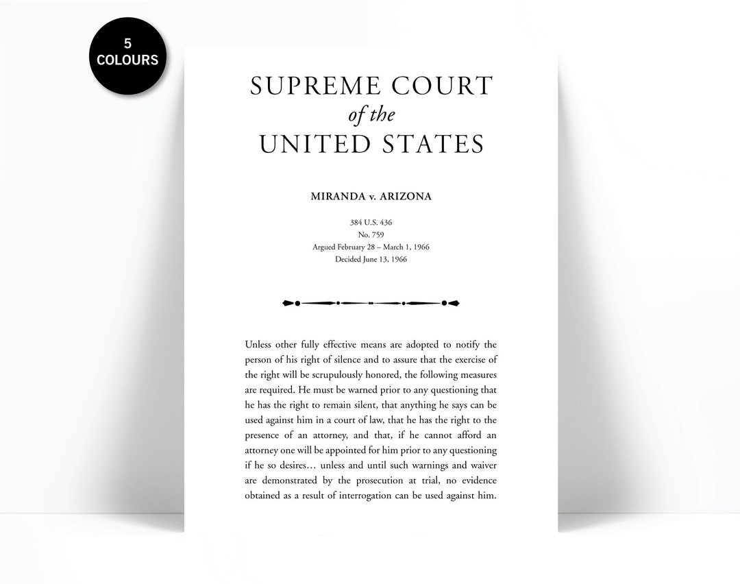 Miranda V. Arizona Art Print United States Supreme Court Case Quote