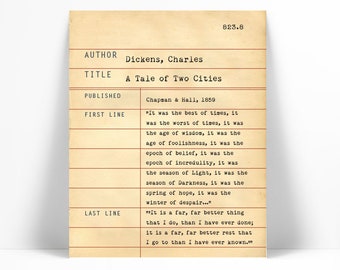 A Tale of Two Cities by Charles Dickens - Library Card Art Print - Book Lover Poster - Library Poster - Librarian Gift - British Literature