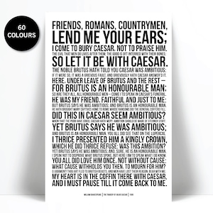 William Shakespeare Quote Art Print - Friends Romans Countrymen - Julius Caesar Poster - Theatre Drama Actor Decor - Poster - Literary Art