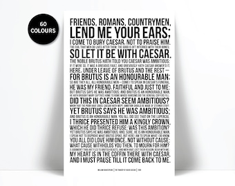 William Shakespeare Quote Art Print - Friends Romans Countrymen - Julius Caesar Poster - Theatre Drama Actor Decor - Poster - Literary Art