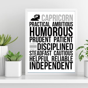 Capricorn Personality Character Traits Black White Subway Art Print Typography Poster Astrology Zodiac Wall Art Decor Birthday Gift image 3