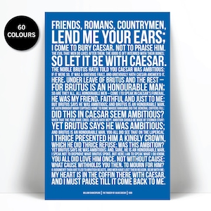 William Shakespeare Quote Art Print - Friends Romans Countrymen - Julius Caesar Poster - Theatre Drama Actor Decor - Poster - Literary Art