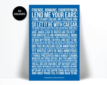 William Shakespeare Quote Art Print - Friends Romans Countrymen - Julius Caesar Poster - Theatre Drama Actor Decor - Poster - Literary Art