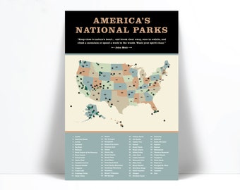 United States National Parks Map Poster Art Print - America's National Parks Poster - USA - Travel Hiking Camping Gift - Wanderlust Art