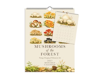 2027 Mushroom Wall Calendar, Mushroom Foraging Calendar, Wild Mushrooms Decor, Vintage Mushroom Art, Forager Gift, Fungi Lover Gift