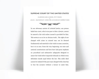 Gideon v. Wainwright Art Print - United States Supreme Court Case Quote - Justice Legal Poster - Lawyer Judge Law Student Gift - Classroom
