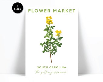 Flower Market Art Print - South Carolina State Flower Wall Art - Yellow Jessamine Poster - Floral Botanical Plant Print - Flower Shop Decor