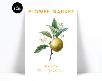 Flower Market Art Print - Florida State Flower Wall Art - Orange Blossom Poster - Floral Botanical Plant Print - Flower Shop Decor - Boho