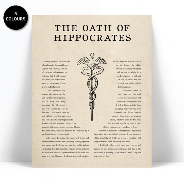 The Hippocratic Oath - Art Print - Hippocrates Medical Quote Poster - Gift for Doctor - Medical Student Gift - Typography - Graduation Gift