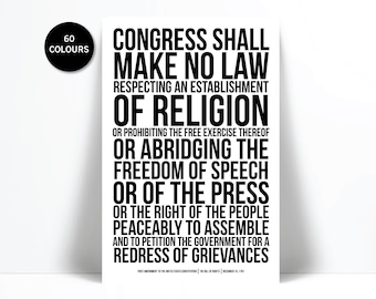 First Amendment US Constitution Bill of Rights Art Print - Freedom of Speech Free Press - Political American History - Human Civil Rights