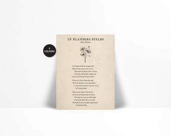 In Flanders Fields by John McCrae Art Print - Remembrance Day - Veterans Day - War Poem - Miitary Poster - History World War - Soldiers POW
