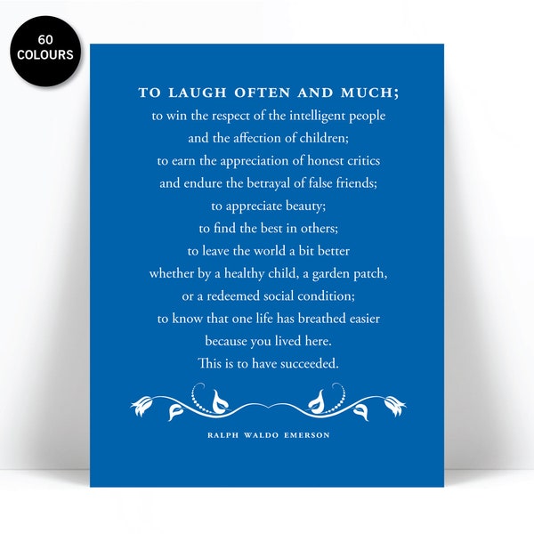 Ralph Waldo Emerson Quote Art Print - To Laugh Often - Graduation Gift - Literary Quote - Inspirational Art - Success Motivational Poster