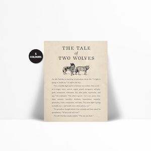 The Tale of Two Wolves Art Print - Native American Story - Cherokee Tale - Good Evil Poster - Graduation Gift - Motivational - Ethics Print