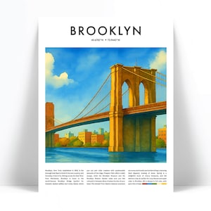 Brooklyn New York Art Print - Brooklyn Poster - Watercolor City Art Decor - Travel Print - Brooklyn Street Brownstones - Hometown Memories