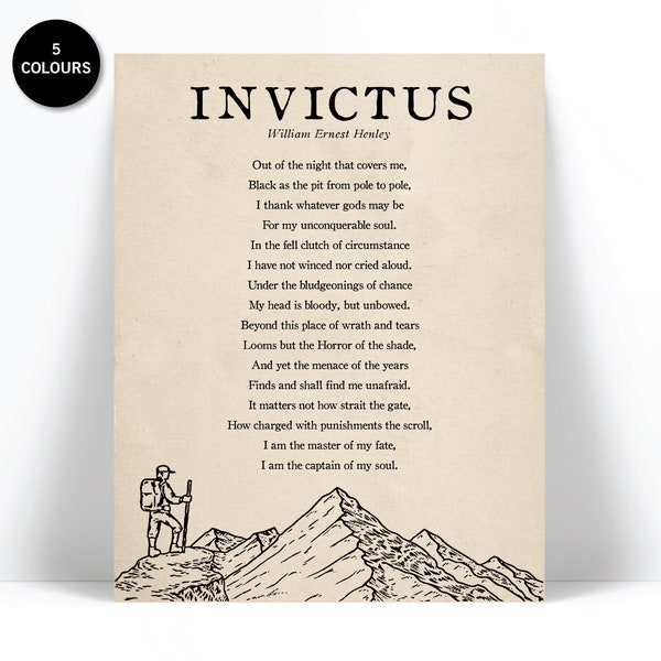 Invictus Art Print - Master of My Fate Captain of My Soul - Motivational Inspirational Poster - William Ernest Henley - Invictus Poem Poster