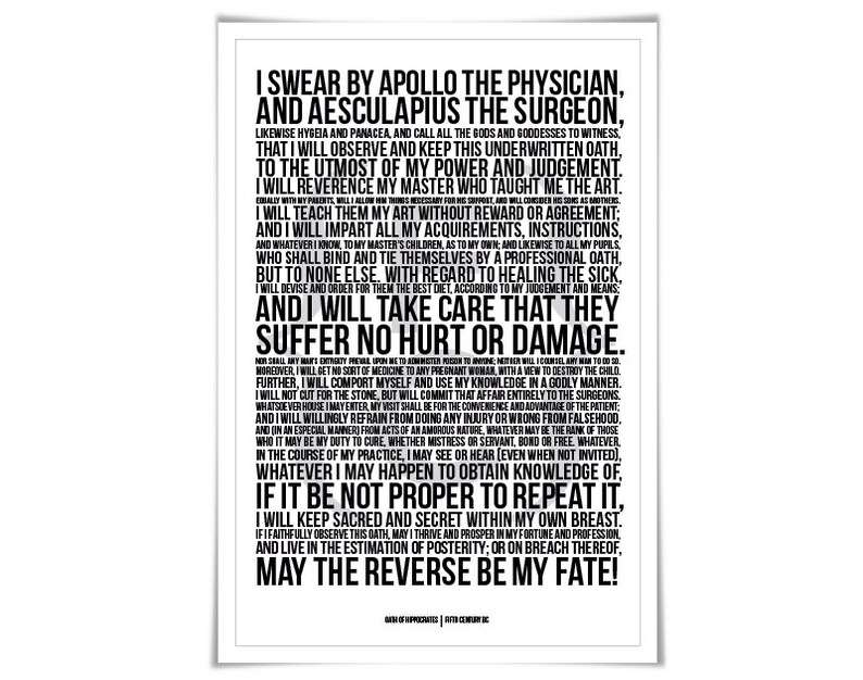 The Hippocratic Oath Art Print Hippocrates Medical Quote | Etsy