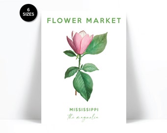 Flower Market Art Print - Mississippi State Flower Wall Art - Magnolia Poster - Floral Botanical Plant Print - Flower Shop Botany Art Decor