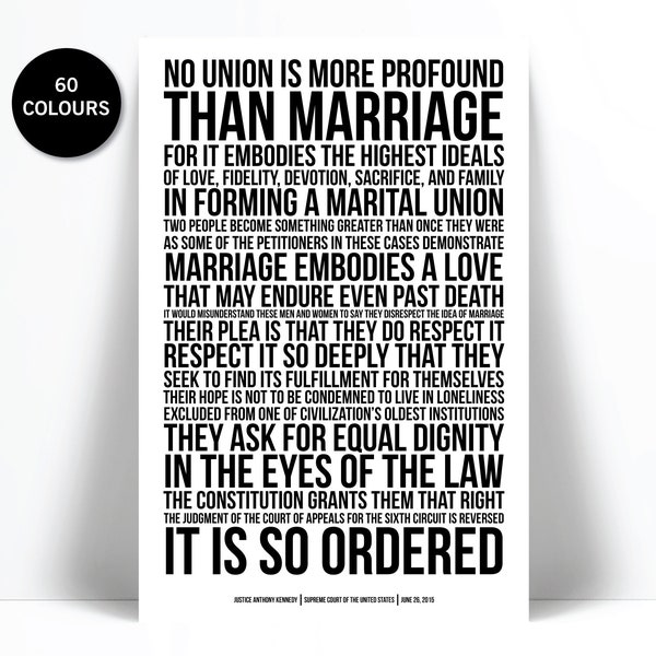 Gay Marriage Supreme Court Decision Art Print - Same Sex Wedding Poster - Human Civil Rights - Marriage Equality - LGBTQ Love is Love Art