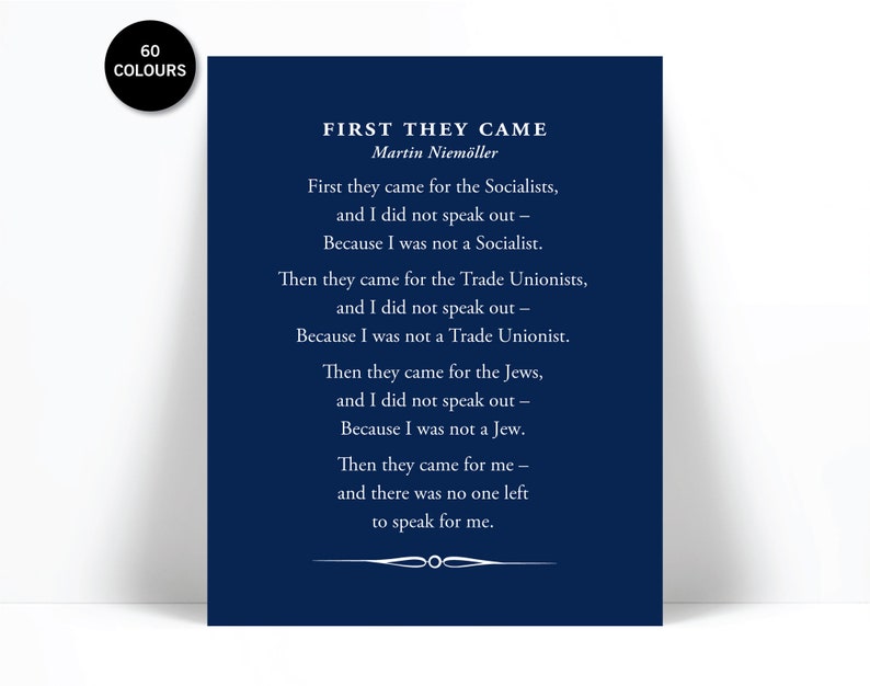 First They Came Then They Came For Me Art Print Martin Niemöller Holocaust Poem Racism Civil Human Rights Immigration Fascism Poster image 1