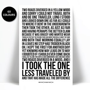 The Road Not Taken by Robert Frost - Art Print - Quotation & Poetry Typography Poster - Inspirational Motivational - Literature Quote Art