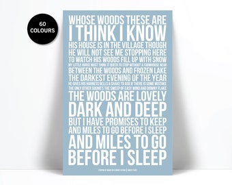 Stopping by Woods Robert On A Snowy Evening Art Print - Miles to Go Before I Sleep Poem - Motivational Inspirational - Robert Frost Poetry