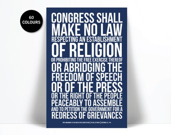 First Amendment US Constitution Bill of Rights Art Print - Freedom of Speech Free Press - Political American History - Human Civil Rights