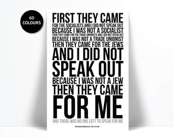 First They Came Then They Came For Me Art Print - Martin Niemöller - Holocaust Poem - Racism Civil Human Rights - Immigration Fascism Poster