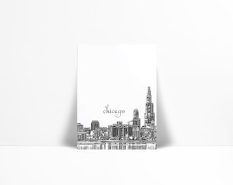 Chicago Art Print - Chicago Poster - Chicago Illustration - Chicago Skyline Print - Skyline Art Print - Chicago Wall Art - City Print