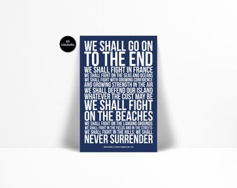Winston Churchill Quote Art Print - We Shall Fight on the Beaches Speech - World War Two Poster - British History - WWII - Historical Quote