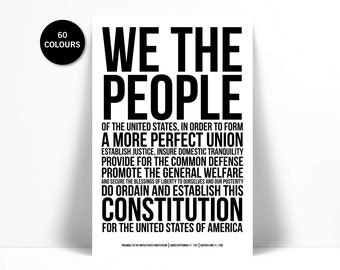 Preamble to the US Constitution Art Print - Political American History - We The People Historical Document - United States Founding Fathers