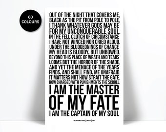 Invictus by William Henley Art Print - Master of My Fate Captain of My Soul - Motivational Inspirational Typography Poster - Graduation Gift