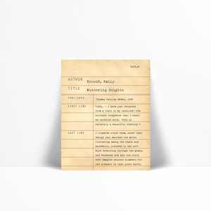 Cumbres Borrascosas de Emily Brontë - Lámina para tarjeta de biblioteca - Póster literario para amantes de los libros - Póster de biblioteca - Libro de regalo - Sistema Decimal Dewey imagen 1
