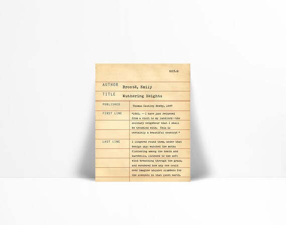 Wuthering Heights by Emily Bronte - Library Card Art Print - Book Lovers Literary Poster - Library Poster - Book Gift - Dewey Decimal System