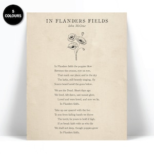 In Flanders Fields by John McCrae Art Print - Remembrance Day - Veterans Day - War Poem - Miitary Poster - History World War - Soldiers POW