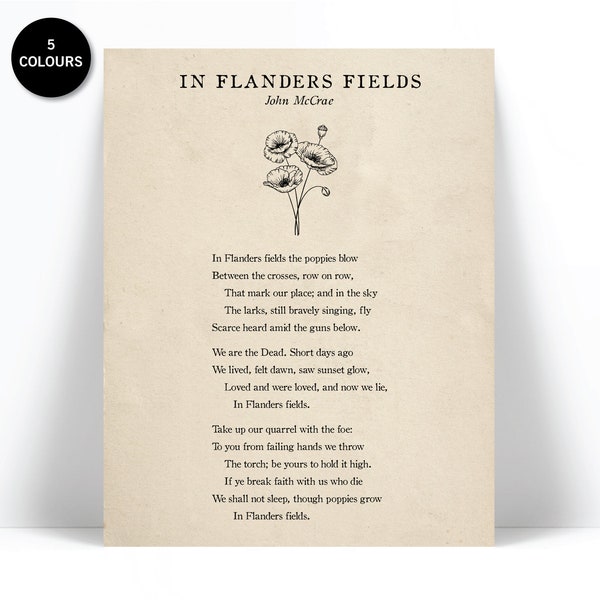 In Flanders Fields by John McCrae Art Print - Remembrance Day - Veterans Day - War Poem - Miitary Poster - History World War - Soldiers POW