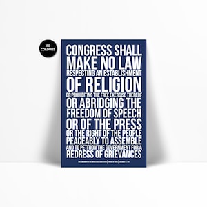First Amendment US Constitution Bill of Rights Art Print - Freedom of Speech Free Press - Political American History - Human Civil Rights