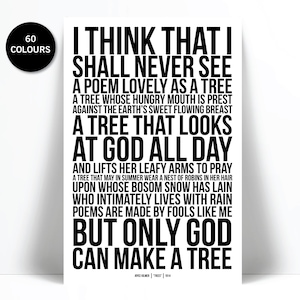 Trees by Joyce Kilmer Poetry Art Print - I Think That I Shall Never See - Nature Lover Gift Poster - Inspirational Motivational - Literary
